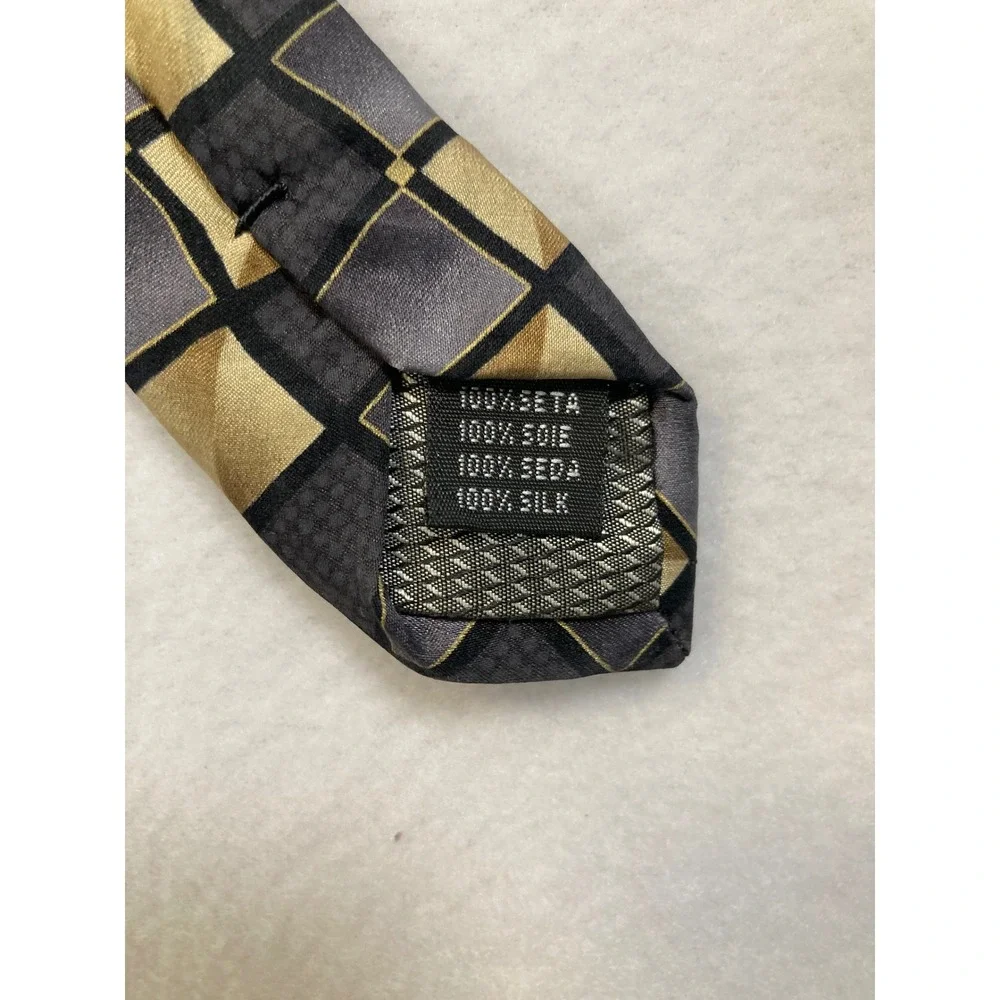 Knightsbridge Silk Tie Mens OS Gold Black Gray‎ Geometric Checkerboard Pattern